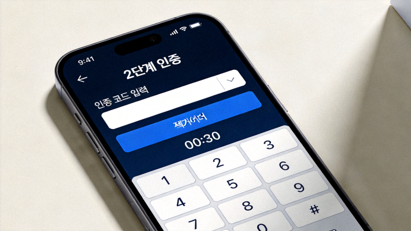 스마트폰에서 2단계 인증 코드를 입력하는 과정을 보여주는 이미지